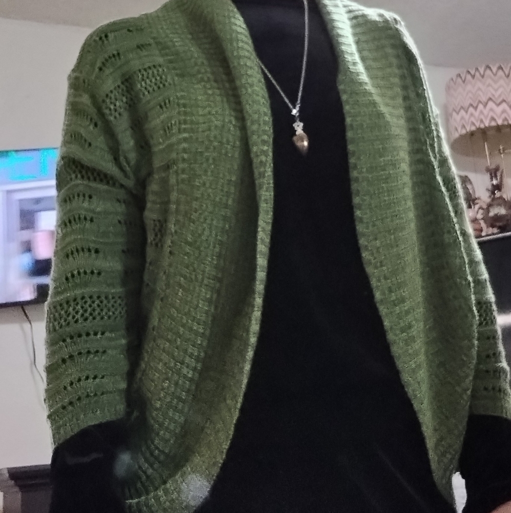 A Knitch ABOVE Green knit sweater open front cardigan April March Spring - Picture 9 of 9